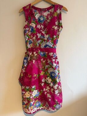 Uttam London Fuchsia Floral V-Neck cotton wrap dress XS/S